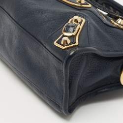 Pre Owned Balenciaga Bleu Obscur Leather Mini Classic Metallic Edge City Bag