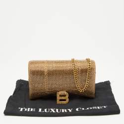 Pre Owned Balenciaga Brown Crystal Embellished Suede Hourglass Wallet on Chain