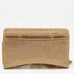 Pre Owned Balenciaga Brown Crystal Embellished Suede Hourglass Wallet on Chain