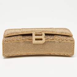 Pre Owned Balenciaga Brown Crystal Embellished Suede Hourglass Wallet on Chain