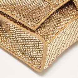 Pre Owned Balenciaga Brown Crystal Embellished Suede Hourglass Wallet on Chain