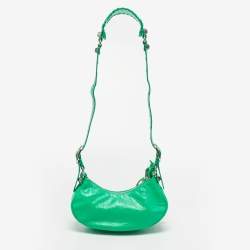 Pre Owned Balenciaga Green Leather XS Le Cagole Hobo
