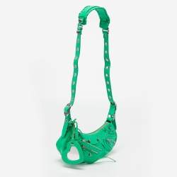 Pre Owned Balenciaga Green Leather XS Le Cagole Hobo