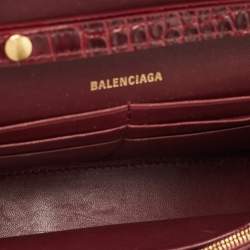Balenciaga Burgundy Croc Embossed Leather Hourglass Wallet on Chain