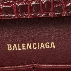Balenciaga Burgundy Croc Embossed Leather Hourglass Wallet on Chain