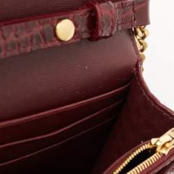 Balenciaga Burgundy Croc Embossed Leather Hourglass Wallet on Chain
