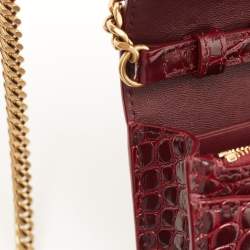 Balenciaga Burgundy Croc Embossed Leather Hourglass Wallet on Chain