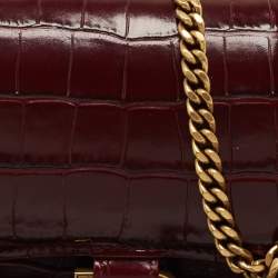 Balenciaga Burgundy Croc Embossed Leather Hourglass Wallet on Chain