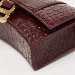 Balenciaga Burgundy Croc Embossed Leather Hourglass Wallet on Chain