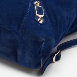 Pre Owned Balenciaga Bleu Pacifique Suede and Leather Baby Diam Classic Traveller Backpack