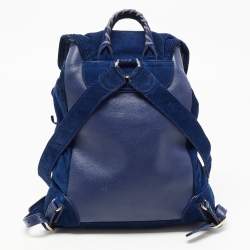 Pre Owned Balenciaga Bleu Pacifique Suede and Leather Baby Diam Classic Traveller Backpack