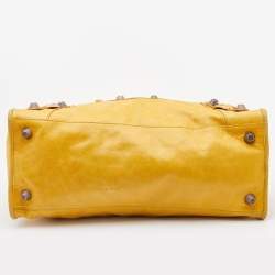 Pre Owned Balenciaga Yellow Leather Giant 21 Gold Hardware Work Tote