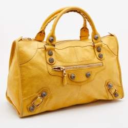 Pre Owned Balenciaga Yellow Leather Giant 21 Gold Hardware Work Tote