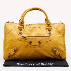 Pre Owned Balenciaga Yellow Leather Giant 21 Gold Hardware Work Tote