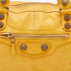 Pre Owned Balenciaga Yellow Leather Giant 21 Gold Hardware Work Tote