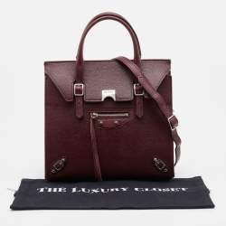 Pre Owned Balenciaga Burgundy Leather Mini Paper Flap 2Way Tote