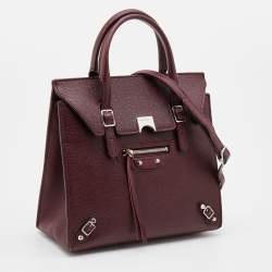 Pre Owned Balenciaga Burgundy Leather Mini Paper Flap 2Way Tote
