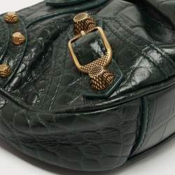 مملوكة مسبقًا Balenciaga Green Croc Embossed Leather Mini Le Cagole Shoulder Bag