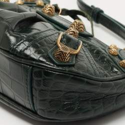 مملوكة مسبقًا Balenciaga Green Croc Embossed Leather Mini Le Cagole Shoulder Bag