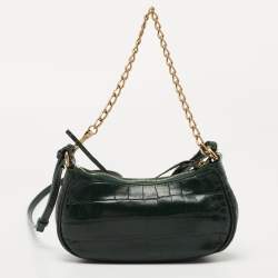 مملوكة مسبقًا Balenciaga Green Croc Embossed Leather Mini Le Cagole Shoulder Bag