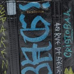 Pre Owned Balenciaga Black Graffiti Printed Leather Bazar Tote