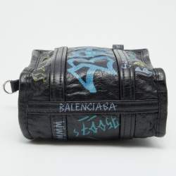 Pre Owned Balenciaga Black Graffiti Printed Leather Bazar Tote