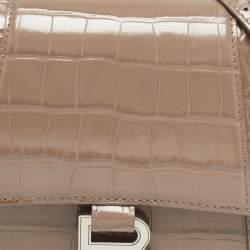 Balenciaga Beige Croc Embossed Leather Small Hourglass Box Top Handle Bag