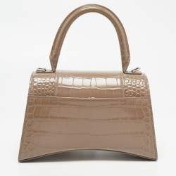 Balenciaga Beige Croc Embossed Leather Small Hourglass Box Top Handle Bag