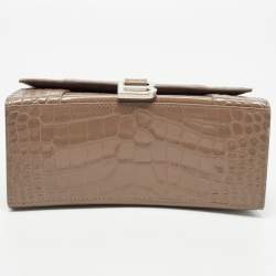 Balenciaga Beige Croc Embossed Leather Small Hourglass Box Top Handle Bag