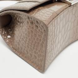 Balenciaga Beige Croc Embossed Leather Small Hourglass Box Top Handle Bag