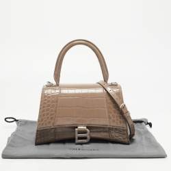 Balenciaga Beige Croc Embossed Leather Small Hourglass Box Top Handle Bag