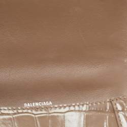 Balenciaga Beige Croc Embossed Leather Small Hourglass Box Top Handle Bag
