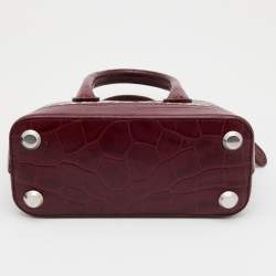 Pre Owned Balenciaga Burgundy Croc Embossed Leather Ville Satchel