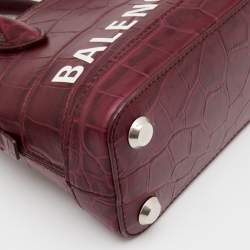 Pre Owned Balenciaga Burgundy Croc Embossed Leather Ville Satchel