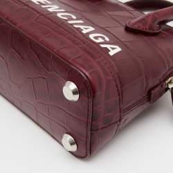 Pre Owned Balenciaga Burgundy Croc Embossed Leather Ville Satchel