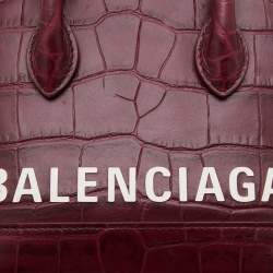 Pre Owned Balenciaga Burgundy Croc Embossed Leather Ville Satchel