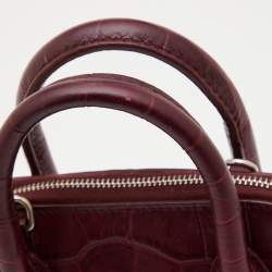 Pre Owned Balenciaga Burgundy Croc Embossed Leather Ville Satchel
