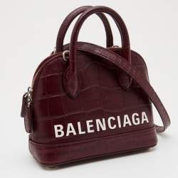 Pre Owned Balenciaga Burgundy Croc Embossed Leather Ville Satchel