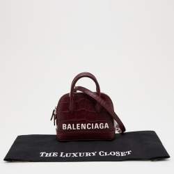 Pre Owned Balenciaga Burgundy Croc Embossed Leather Ville Satchel