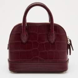 Pre Owned Balenciaga Burgundy Croc Embossed Leather Ville Satchel