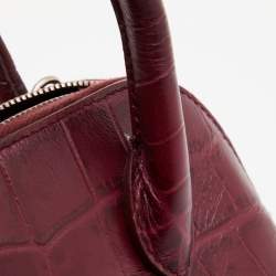 Pre Owned Balenciaga Burgundy Croc Embossed Leather Ville Satchel