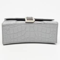 Pre Owned Balenciaga Grey Croc Embossed Leather XS Hourglass Top Handle Bag