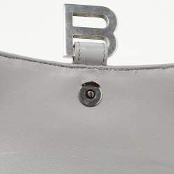 Pre Owned Balenciaga Grey Croc Embossed Leather XS Hourglass Top Handle Bag