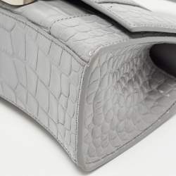 Pre Owned Balenciaga Grey Croc Embossed Leather XS Hourglass Top Handle Bag