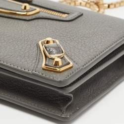 Balenciaga Grey Leather Metallic Edge City Wallet on Chain