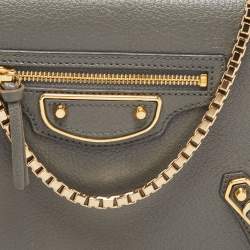 Balenciaga Grey Leather Metallic Edge City Wallet on Chain