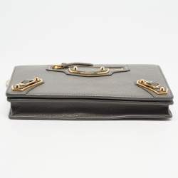 Balenciaga Grey Leather Metallic Edge City Wallet on Chain