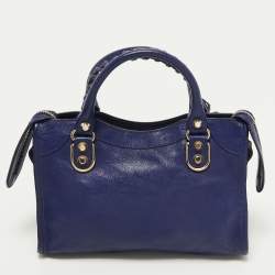 Pre Owned Balenciaga Indigo Leather Mini Classic Metallic Edge City Bag