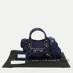 Pre Owned Balenciaga Indigo Leather Mini Classic Metallic Edge City Bag