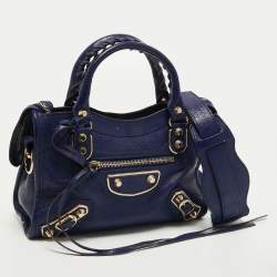 Pre Owned Balenciaga Indigo Leather Mini Classic Metallic Edge City Bag